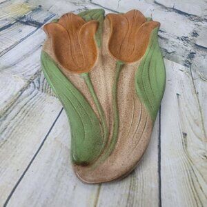 1971 Holland Mold Janet Sur Brown Green Flowers Spoon Rest 9 Inch